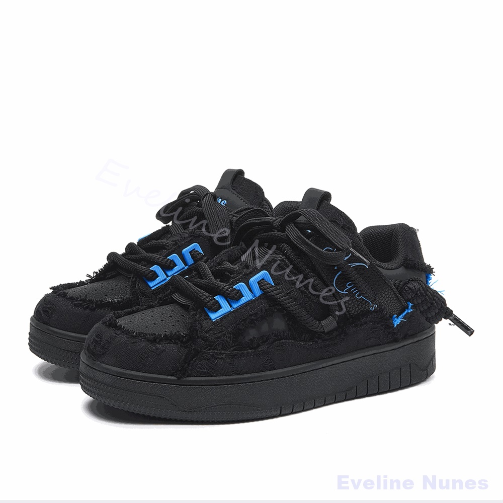Embroidery Shoes - Черные кеды на платформе с необработанным