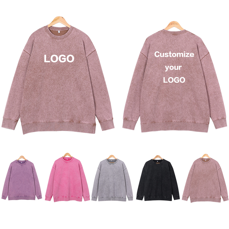 Embroidery Name Designs - Винтажная потертая толстовка с круглым вырезом