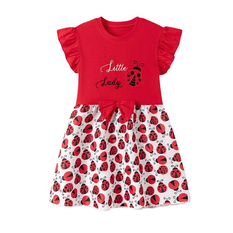 Embroidery Lady Bug - Платья для девочек с короткими рукавами,