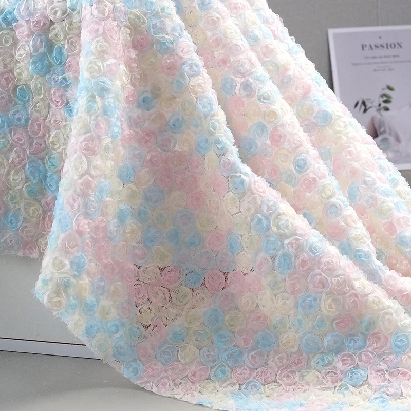 Embroidery Rose - Красочная 3D-ткань с цветочной вышивкой, ажурная