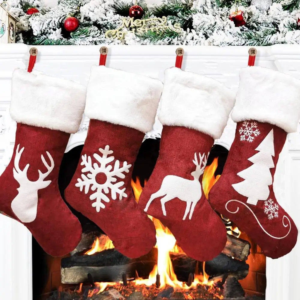 Красные рождественские носки-г – обзор и цена Embroidery Xmas Stocking